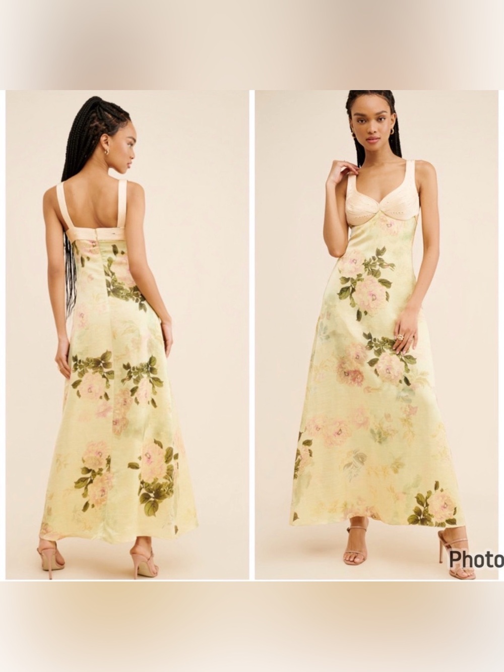 Anthropologie Geisha Designs Floral Maxi‎ Slip Dress Sleeveless XL? Yellow Green